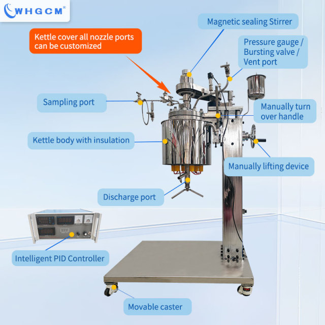 WHGCM 5L Stainless Steel High-pressure Thermal Oil Bath Electric Heating Lab Reactor with Motor PID Control ASME Certified