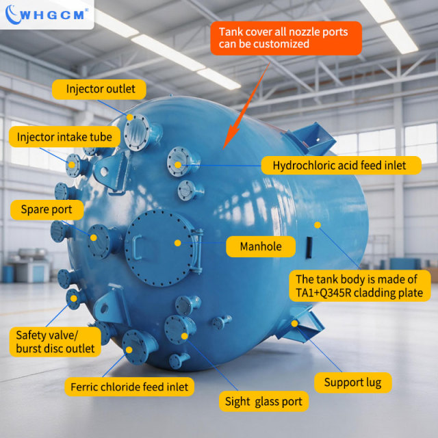 WHGCM 18000L Titanium TA1 Clad Tank Reactor 0.09MPa 100 Corrosion-Resistant PLC-Controlled Bioreactor Chemical Vessel