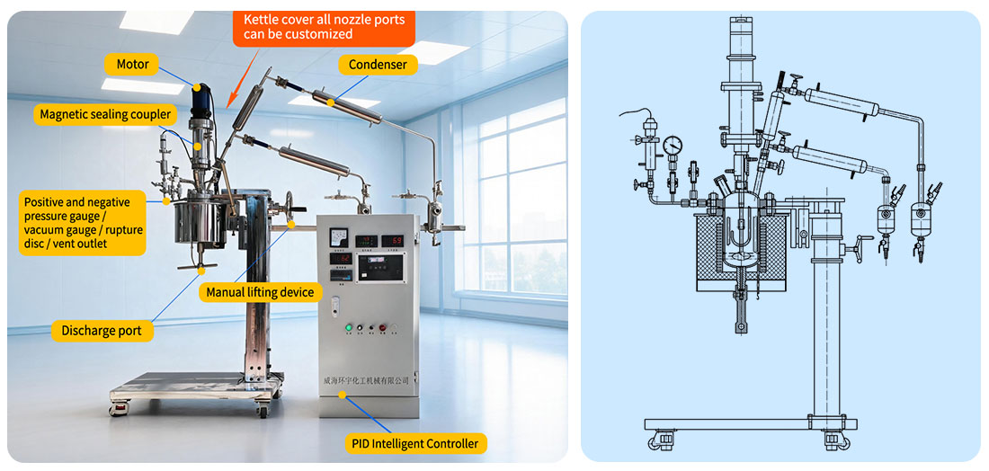 Picture of the 0.5L Stainless Steel Magnetic Seal Polyester Reactor structure