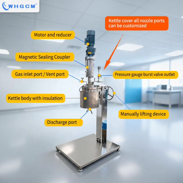 Customizable 5L 10L Stainless Steel 316L Lab Reactor Jacket Reactor ASME CE EAC Certified with Manual Lifting for Chemical Use