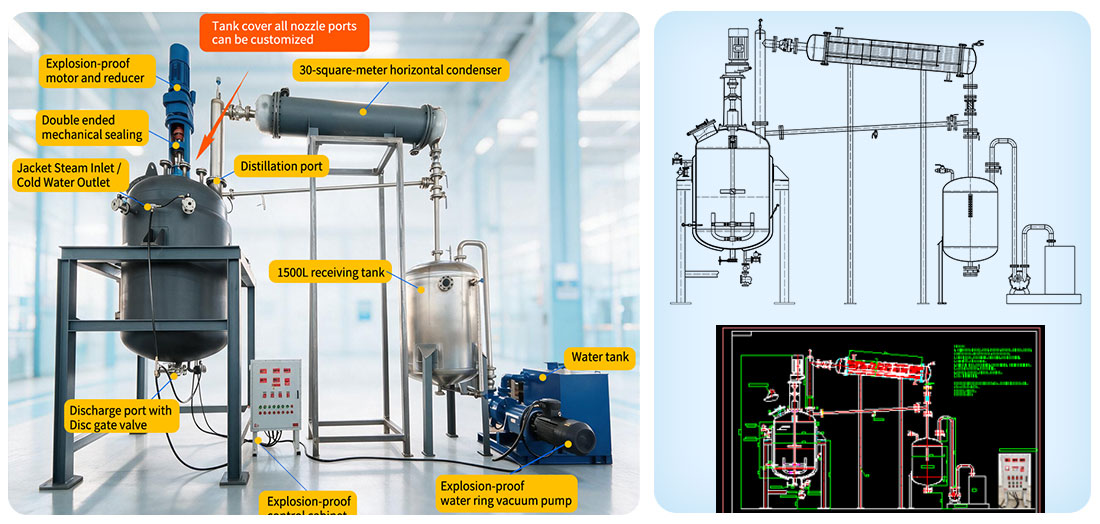 Structural 3000L Explosion Proof Stainless Steel Jacketed Distillation Reactor 