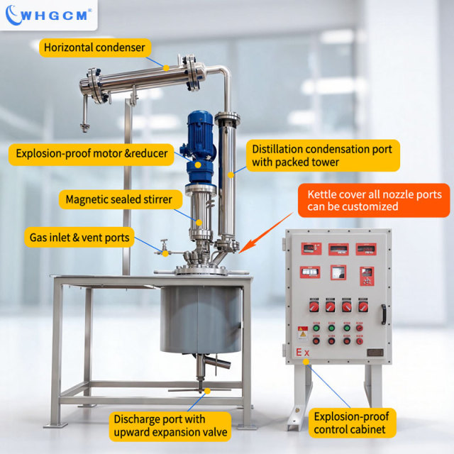 WHGCM 10L Stainless Steel Electric Heating Distillation Reactor with Explosion-proof PID Control Cabinet and Motor Reducer