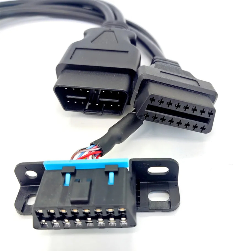 Full 16pin OBD2 OBD II Splitter Y Cable Male to 2 Female Extension Adapter  with Mount  Bracket  Wire Harness