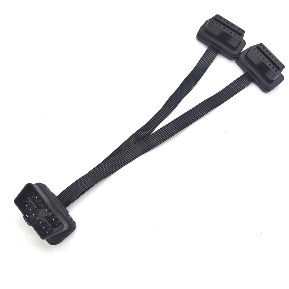 OBD2 Splitter Y Flat ELD Cable 16Pin Male To Dual Female Connector GPS Tracker Light Duty Truck Code Reader Plug to Receptacle