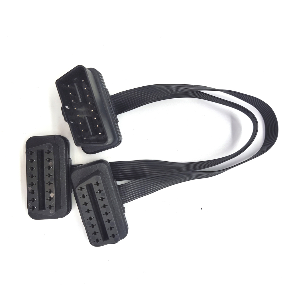 OBD2 Splitter Y Flat ELD Cable 16Pin Male To Dual Female Connector GPS Tracker Light Duty Truck Code Reader Plug to Receptacle