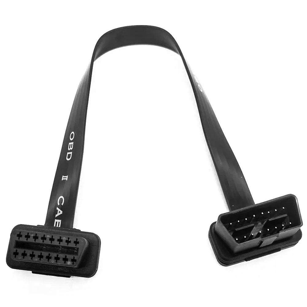 Full 16pin OBD II OBD2 Flat Ribbon Extension Cable Male to Female Extension Cable with Angled Connectors 1Ft for Diagnostic Tool