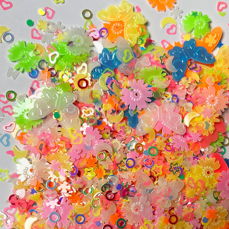 Luminous Mixed Shapes Nail Art Glitter Flakes 3D Colorful Sequins Manicure Nail DIY Decoration Moon Star Round Shapes (D115)