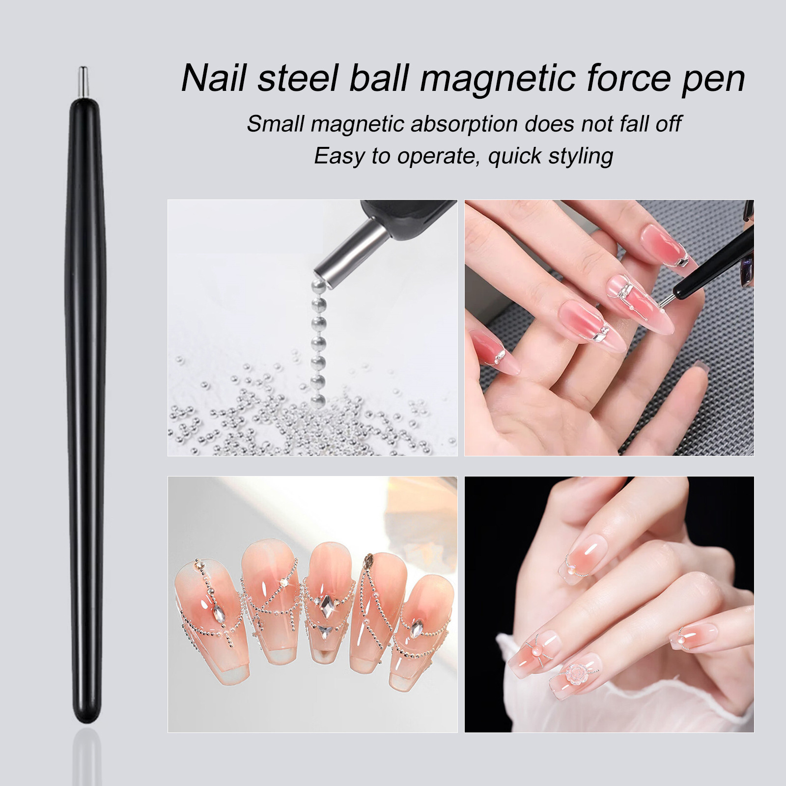 Nail Steel Balls Magnetic Force Pen Black Color Magnet Dotting Pens （M35）