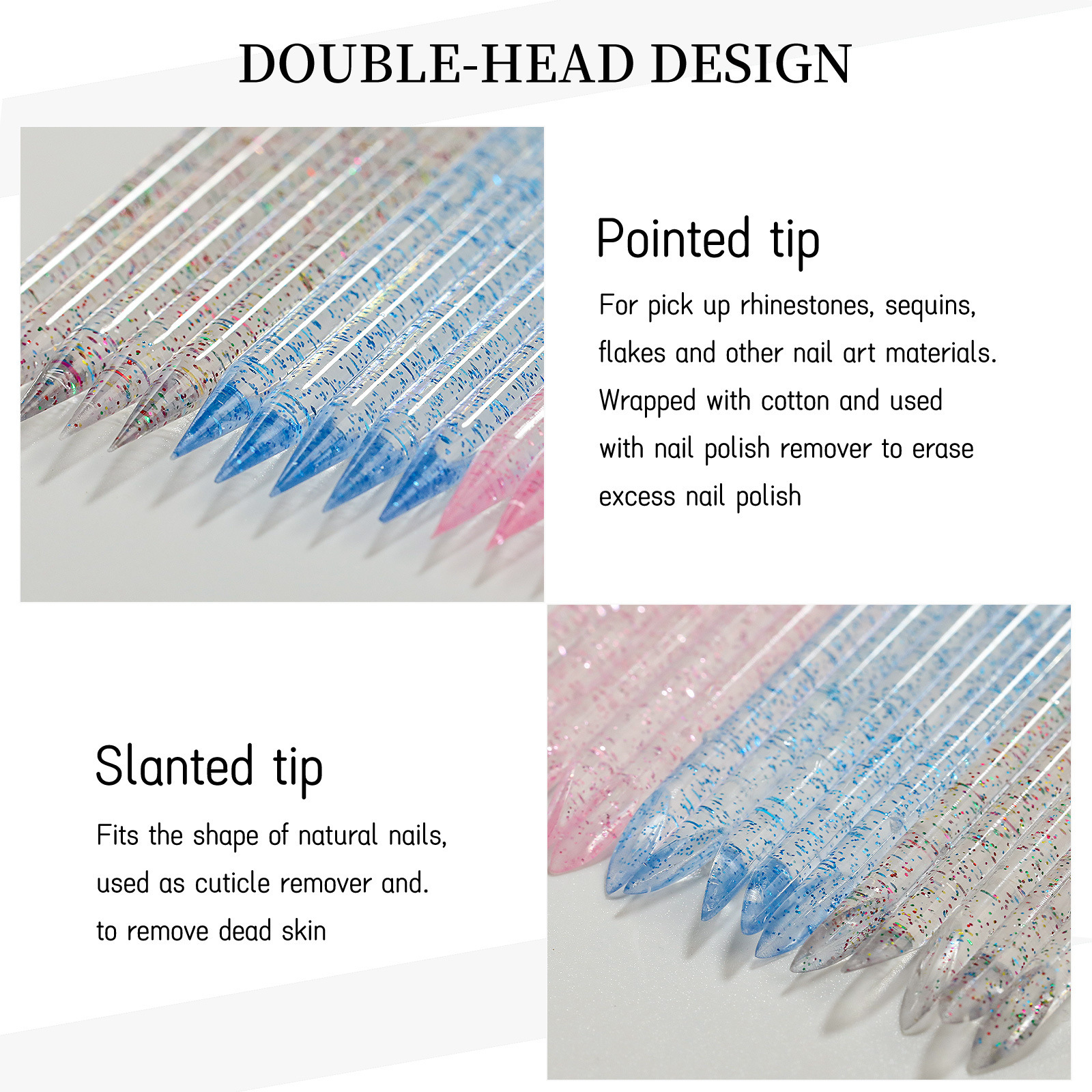 Double Sides Reusable Crystal Nail Stick Cuticle Pusher Remover Colorful Nail Art Tools (NT58)