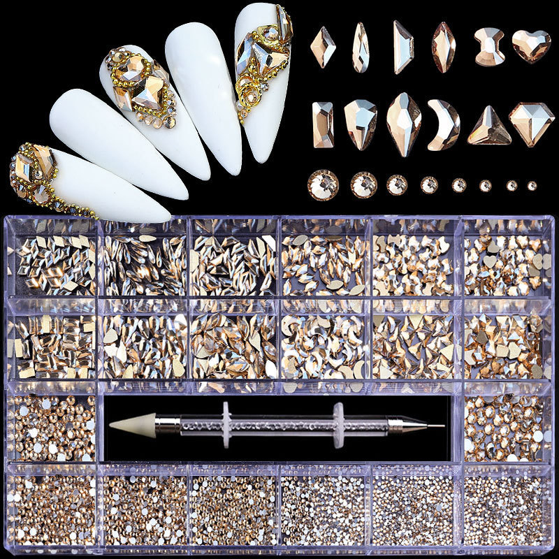 Crystal Multi Shapes Nail Art Rhinestone Kits With Picker Pen Flatback Rhinestones (D123)