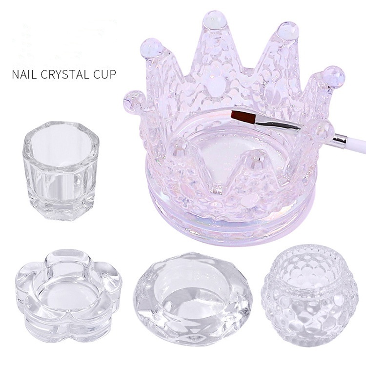 Crystal Glass Nail Dappen Dish Cup Nail Brush Crown Holder Acrylic Liquid Powder Containers (C21)
