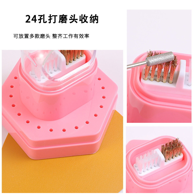2 In 1 Nail Drill Bits Storage Box With Cleaning Brush 24 Holes Containers (NDB-103)