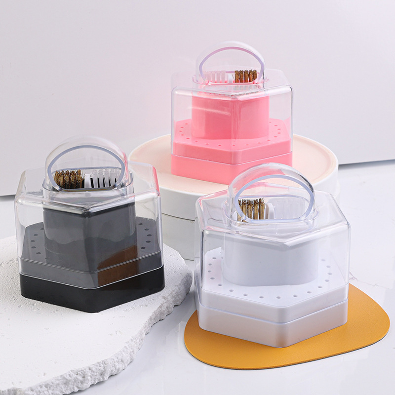 2 In 1 Nail Drill Bits Storage Box With Cleaning Brush 24 Holes Containers (NDB-103)