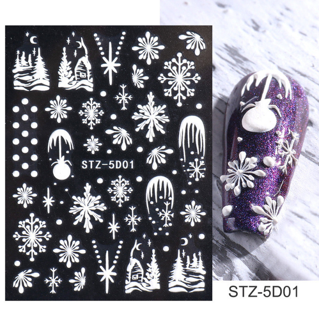 5D Embossed Nail Art Stickers DIY Adhesive Decals French Tips Snow Flower Designs (NPP37)