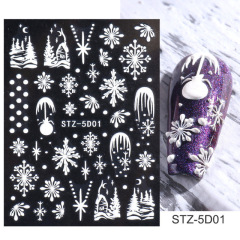 5D Embossed Nail Art Stickers DIY Adhesive Decals French Tips Snow Flower Designs (NPP37)