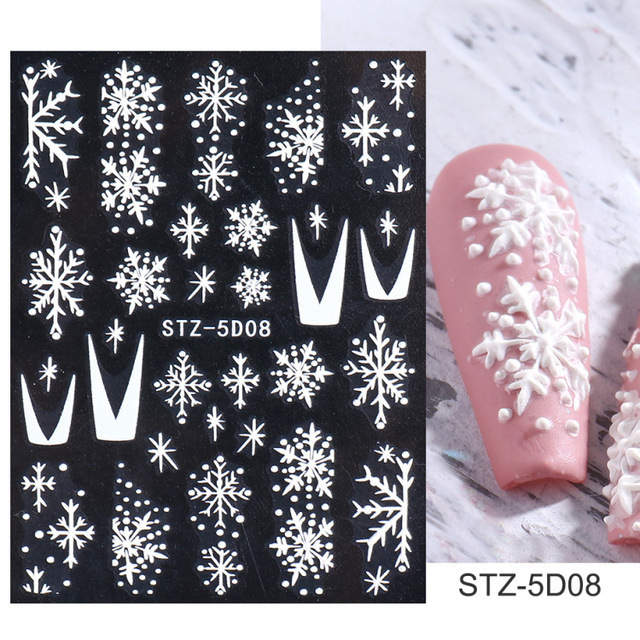 5D Embossed Nail Art Stickers DIY Adhesive Decals French Tips Snow Flower Designs (NPP37)
