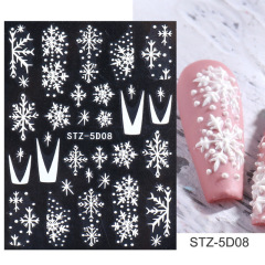 5D Embossed Nail Art Stickers DIY Adhesive Decals French Tips Snow Flower Designs (NPP37)