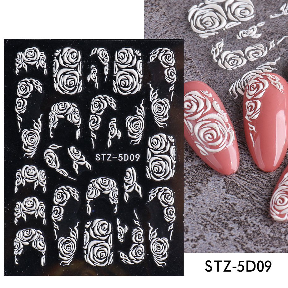 5D Embossed Nail Art Stickers DIY Adhesive Decals French Tips Snow Flower Designs (NPP37)