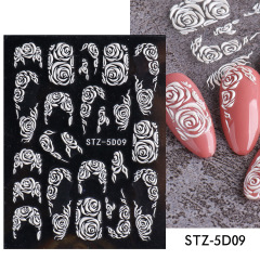 5D Embossed Nail Art Stickers DIY Adhesive Decals French Tips Snow Flower Designs (NPP37)