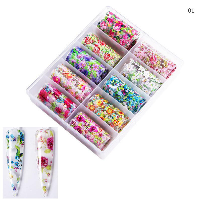 Nail Art Transfer Foil Set Multi-Color Nail Slides Leopard Sky Blooming Styles Nail Foils (XKZ-13)
