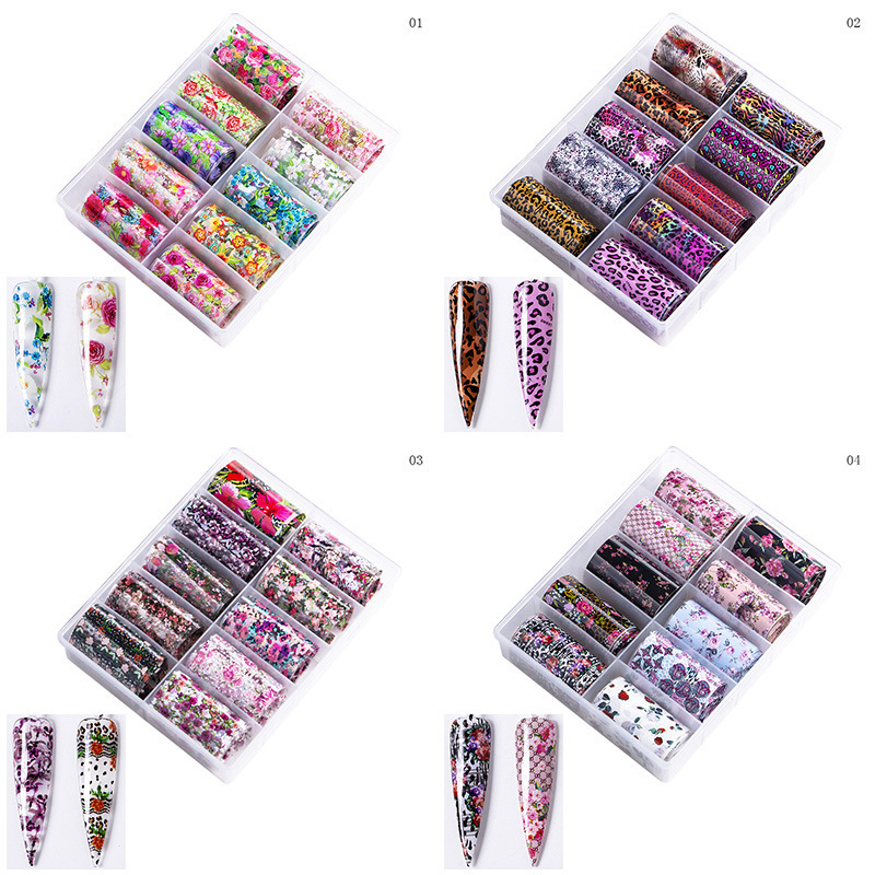 Nail Art Transfer Foil Set Multi-Color Nail Slides Leopard Sky Blooming Styles Nail Foils (XKZ-13)
