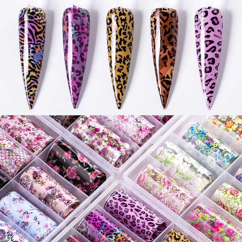 Nail Art Transfer Foil Set Multi-Color Nail Slides Leopard Sky Blooming Styles Nail Foils (XKZ-13)