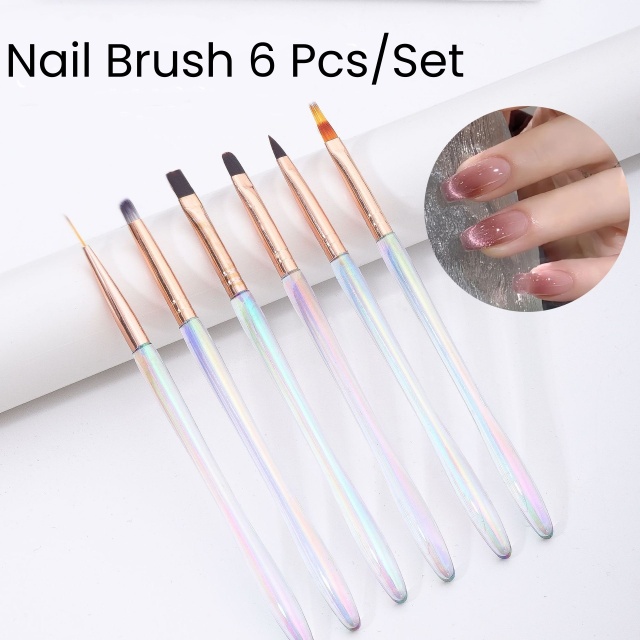 Professional Gel Nail Brush 6 Pcs Manicure Brush Kits Drawing Painting Brushes (B002)