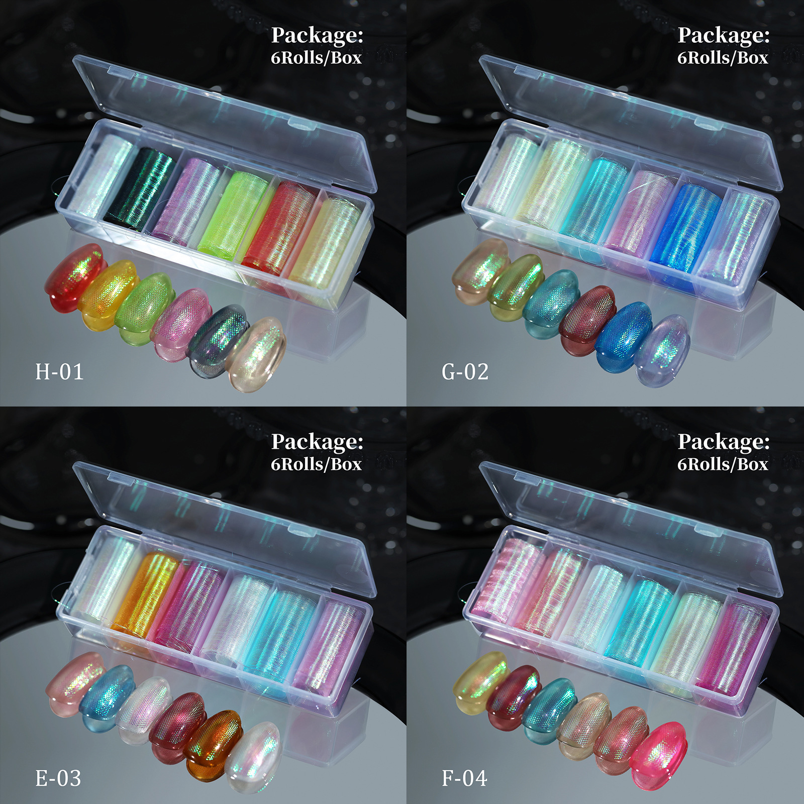 Aurora Fish Scale Pattern Nail Art Stickers 6 Grids DIY Nail Art Accessories (NS01)