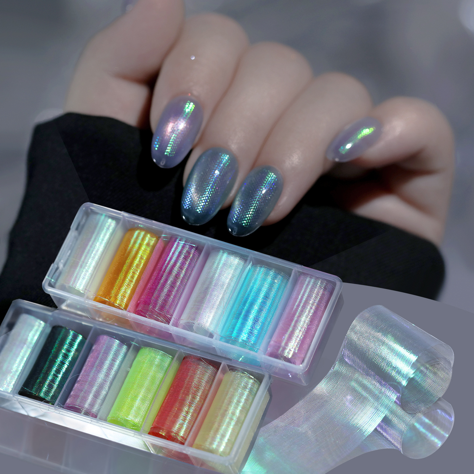Aurora Fish Scale Pattern Nail Art Stickers 6 Grids DIY Nail Art Accessories (NS01)