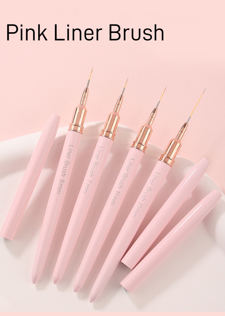 2024 Pink Color Nail Art Liner Metal Handle Nail Brushes DIY Manicure Tools(B008)