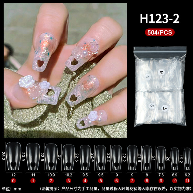 2024 Hollow Out Heart Nail Tips Artificial Nails Fake Nail Extension Tips 504 pcs Clear Natural Color For Choose (H123)