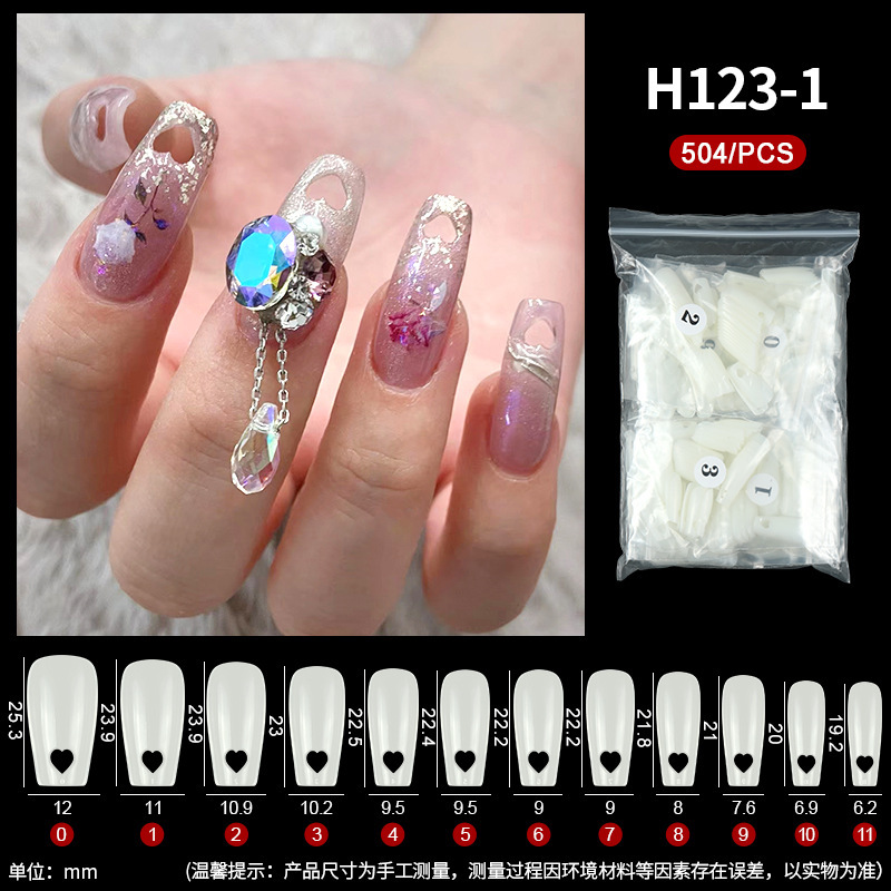2024 Hollow Out Heart Nail Tips Artificial Nails Fake Nail Extension Tips 504 pcs Clear Natural Color For Choose (H123)