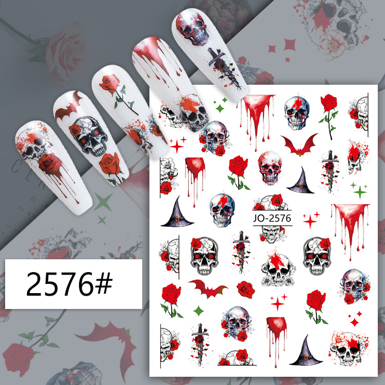 Halloween Nail Art Stickers Spider Web Skull Pumpkin Ghost Cute Cartoon Series Manicure Decoration (NPP42)