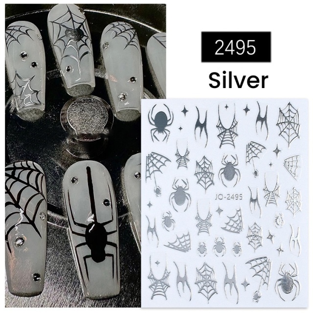 Black & Silver Nail Art Stickers Spider Web Skull Pumpkin Ghost Cool Manicure(NPP43)