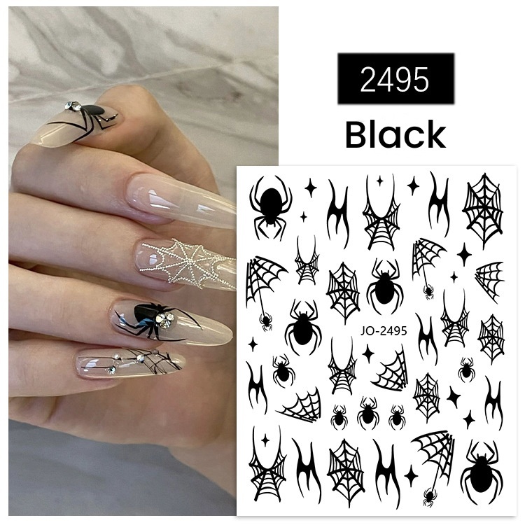 Black & Silver Nail Art Stickers Spider Web Skull Pumpkin Ghost Cool Manicure(NPP43)