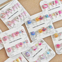 Newest Children's Wearable Fake Nails 12 pcs Press On Nails Lovely Designs with Double Side Sticker (PNT-207)