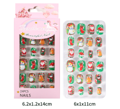 Christmas Children's Wearable Fake Nails 24 pcs Press On Nails Trees Snowflakes Santa (PNT-69)