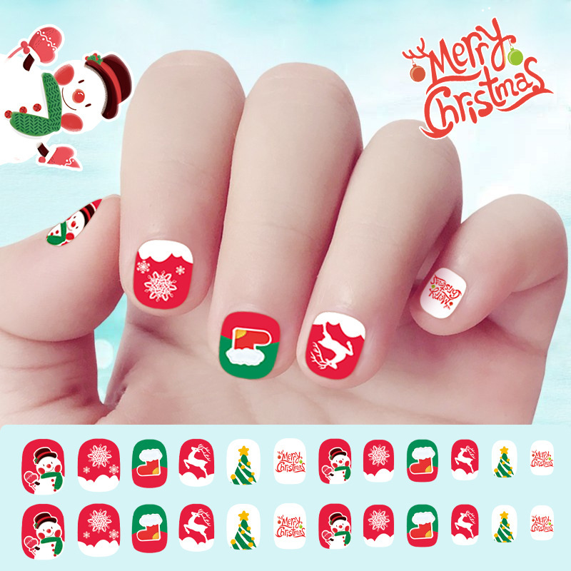 Christmas Children's Wearable Fake Nails 24 pcs Press On Nails Trees Snowflakes Santa (PNT-69)