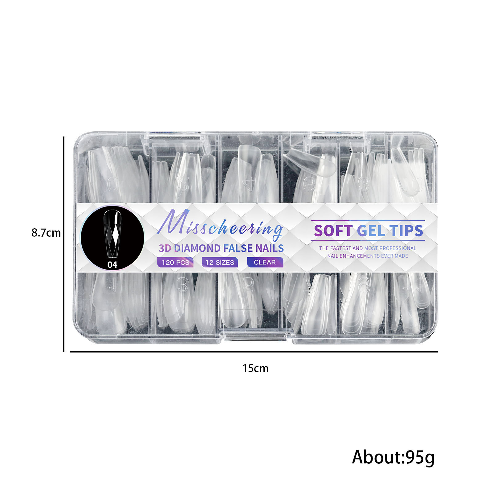 3D Diamond Shape Fake Nails Press On Nails Tips Reusable Nail Extension 120/140 pcs (NT37)