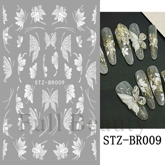 Wholesale Nail Art Transfer Stickers Adhesive Nail Decals Shinning Butterfly Flowers (NPP45)