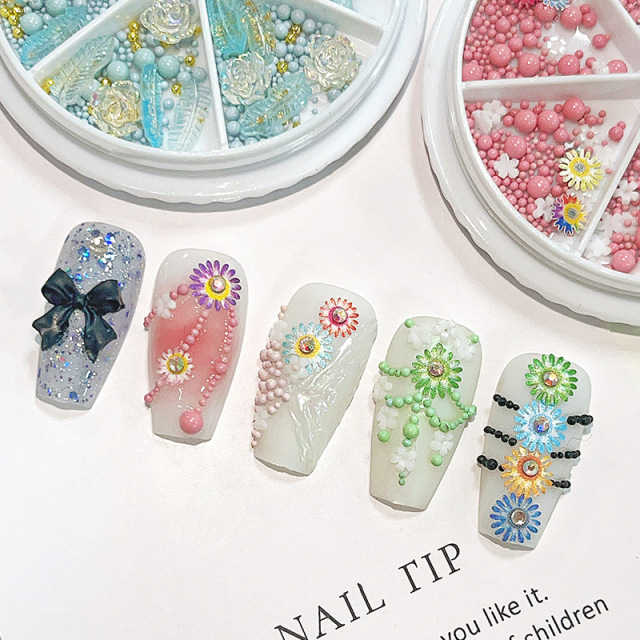 Wholesale Colorful Nail Art Decoration Mixed Flowers Pearls Charms(D127)