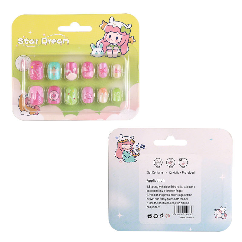 Children's Wearable Fake Nails 12 pcs Press On Nails Princess Rainbow Angel Nails (PNT-171)