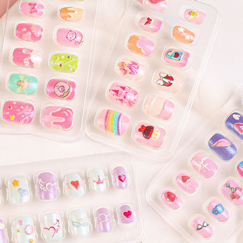 Children's Wearable Fake Nails 12 pcs Press On Nails Princess Rainbow Angel Nails (PNT-171)