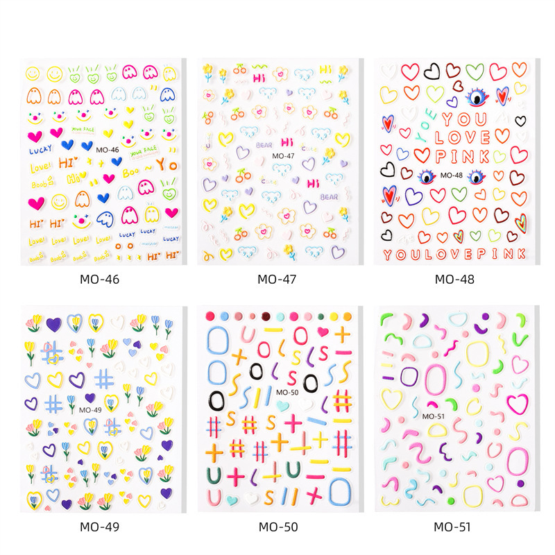 Best Sale Simple Nail Art Self-Adhesive Embossed Stickers Cute Lovely Flowers Heart Shapes(NPP47)