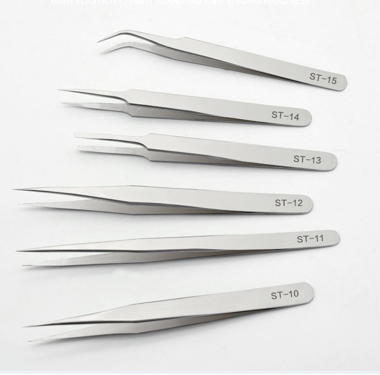 Nail Supply High Quality Stainless Steel Nail Art Tweezers Straight Carved Eyelash Picking Tools (TW01)