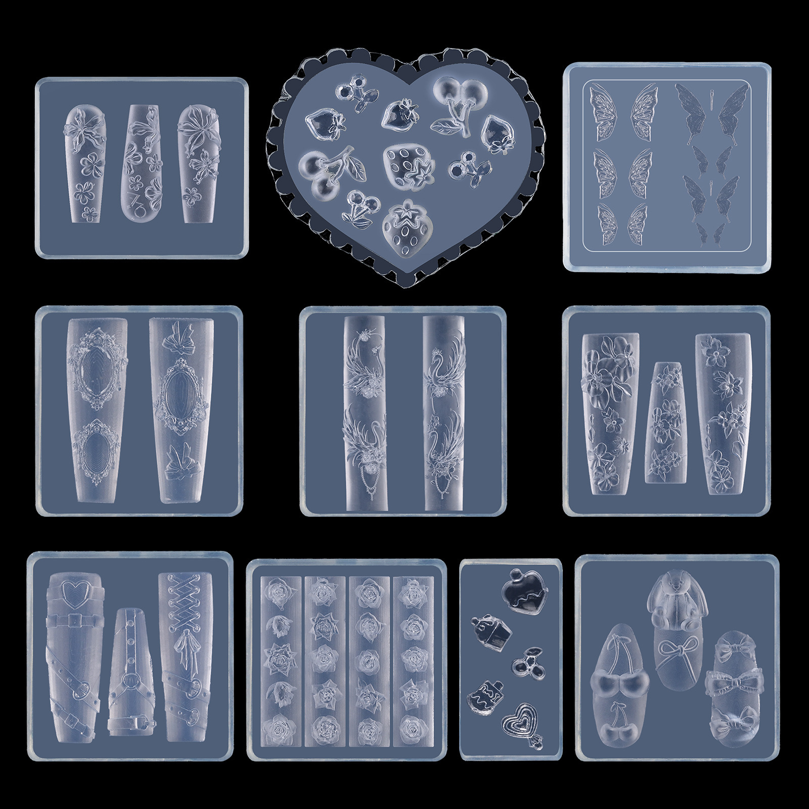 3D Nail Art Silicone Molds DIY Nail Templates Acrylic Nails Tools (M01)