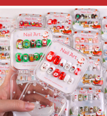 Christmas Children's Wearable False Nails 12 pcs Press On Nails Trees Snowflakes Santa (PNT-219)