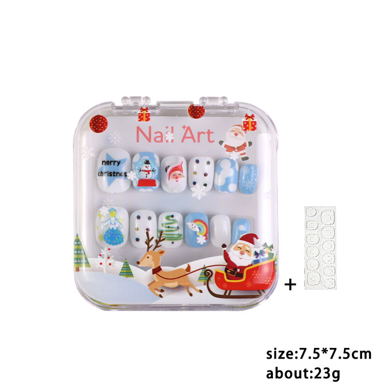 Christmas Children's Wearable False Nails 12 pcs Press On Nails Trees Snowflakes Santa (PNT-219)