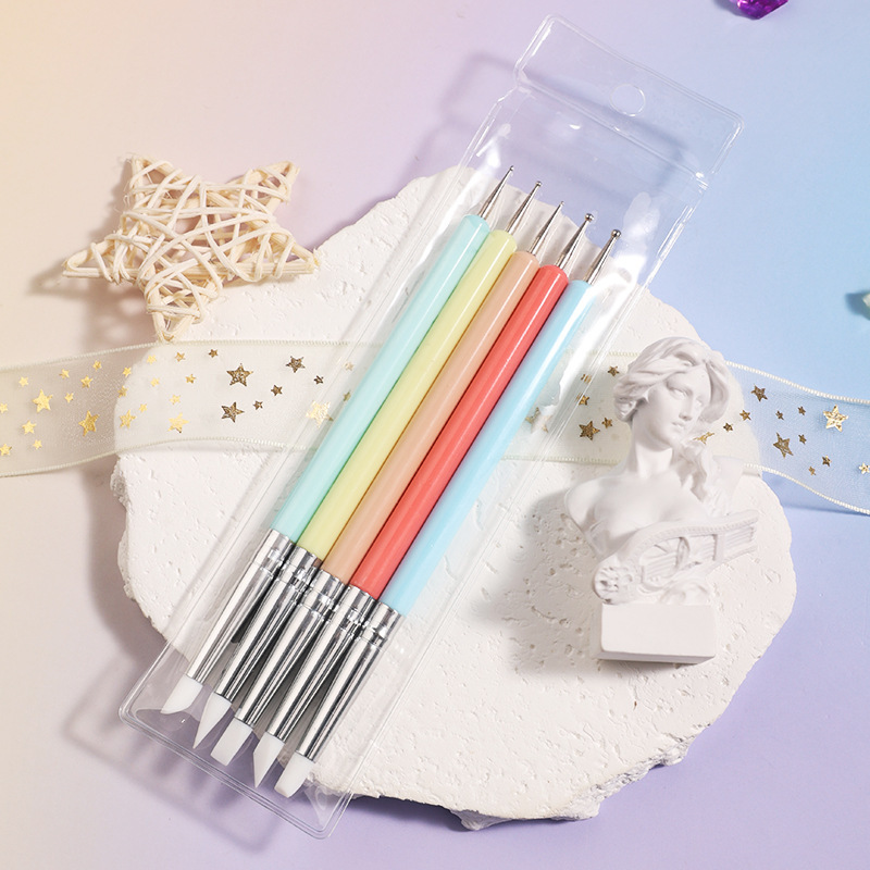 Best Nail Supply 5 Pcs 2 Ways Dotting Pens Nail Art Painting Carving Emboss Builder Manicure Tool (B012)