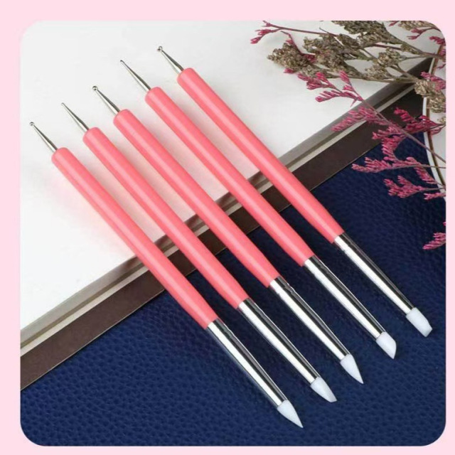 Best Nail Supply 5 Pcs 2 Ways Dotting Pens Nail Art Painting Carving Emboss Builder Manicure Tool (B012)